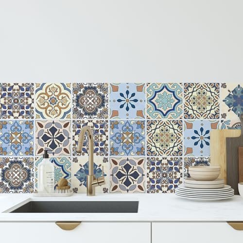 Moroccan Peel and Stick Vinyl Decals 30-Pack, 4x4 Inch – Decorative Wall Stickers for Kitchen, Bathroom, Stairs & Furniture, Waterproof Removable Home Décor