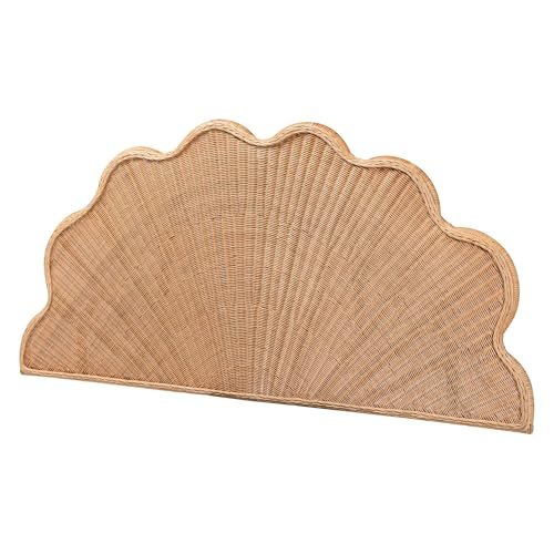 Bali & pari Callias Natural Rattan Scalloped Headboard with Sunburst Weave – Coastal Boho Wicker Bed Backdrop for Bedroom Décor, Queen
