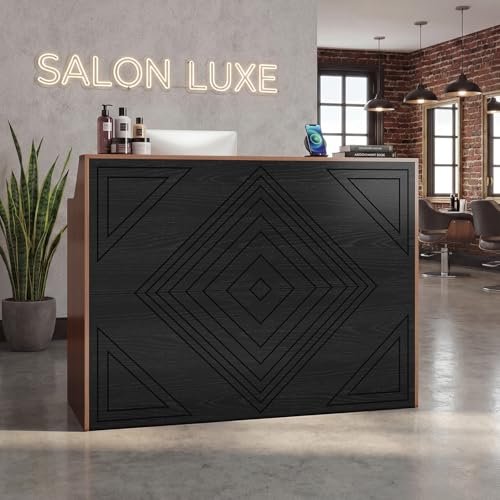 Reception Desk with Counter, Front Desk with Storage Cabinet and Drawer, 47 inch Modern Retail Counter with Cable Grommet for Checkout, Barber, Beauty Salon, Home Office