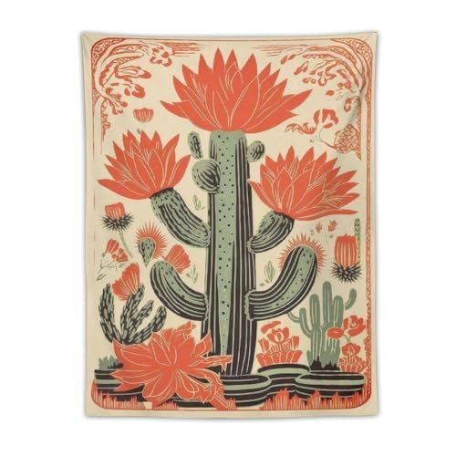 Vintage Western Mexican Cactus Tapestry Wall Hanging Colourful Mexican Folk Art Print Modern Boho Southwestern Desert Tapestries Aesthetic for Bedroom Living Room Dorm 30x40inch