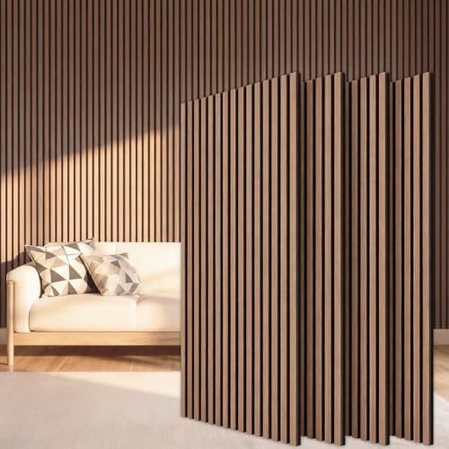TONOR Wood Slatwall Panels, 4 Pack 47.2" x 23.6"/ 120 x60cm(31ft²) Acoustic Wall Panels, Wood Slat Acoustic Panels for Noise Cancelling and Decoration, Living Room, Bedroom, Office, Walnut