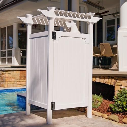 Zippity Outdoor Products Hampton Shower Enclosure - 89"H x 62"W x 47"L White Vinyl Privacy Kit with Door for Pool & Beach, Model ZP19009