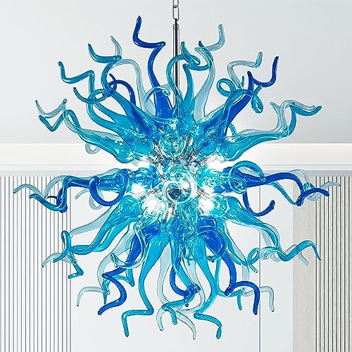 Vcozar Modern Hand Blown Glass Chandelier Glass Metal Ball Living Room Art Decor Ceiling Light Hanging Light Fixture for Dining Room Kitchen Bathroom 20" D x 20" H