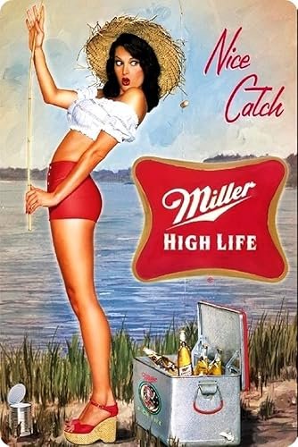 Vintage-Style Metal Tin Sign for Man Cave - Retro Fishing and Beer Decorative Sign, 8 x 12 Inch (039)