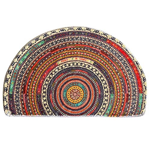 Half Round Door Mat,Semi Circle Bathroom Floor Rug,Mandala Boho Bohemian Non-Slip Welcome Entrance Way Absorbent Bath Mat,Microfiber Tufted Indoor Rug for Kitchen Living Room (Multicolor)…