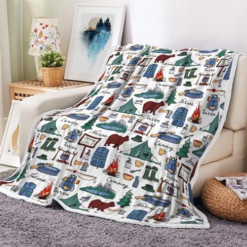 Large Fleece Travel Throw Blanket for Couch, Sofa, Camping Throw Blanket, Outdoor Super Soft and Warm Blankets, Camper Throw All Season Use, Cozy, Plush, Lightweight, 50"X60" ﻿