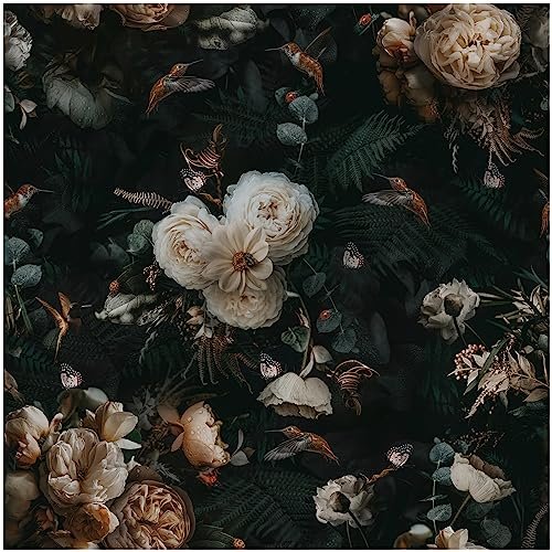 Floralplus Peel and Stick Wallpaper Removable Dark Floral Wallpaper 17.5 x 393 in Renter Friendly Wallpapers for Bedroom Accent Wall Black Floral Contact Paper Flower Wall Mural