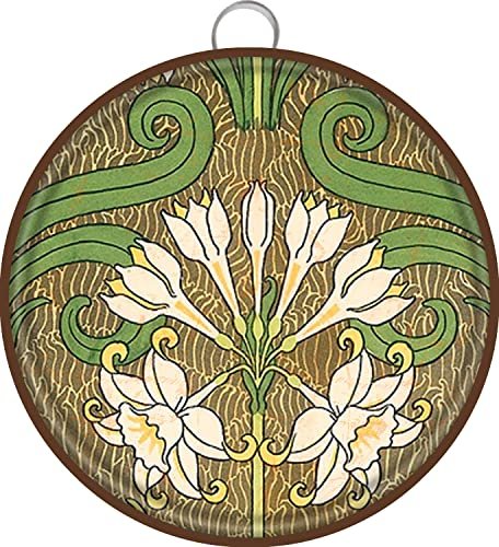 Art Nouveau Floral Tin Sign - Edwardian Flower Pattern Vintage Style Wall Decor Gift for Mom, Dad - Metal Tin Sign, Round 6 X 6 Inch