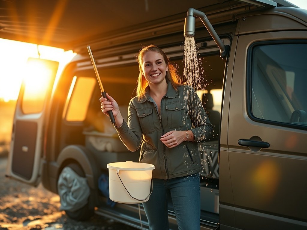 Portable camping shower kit: a 6.6-gallon, rechargeable rinse setup for van life, dogs, and muddy gear