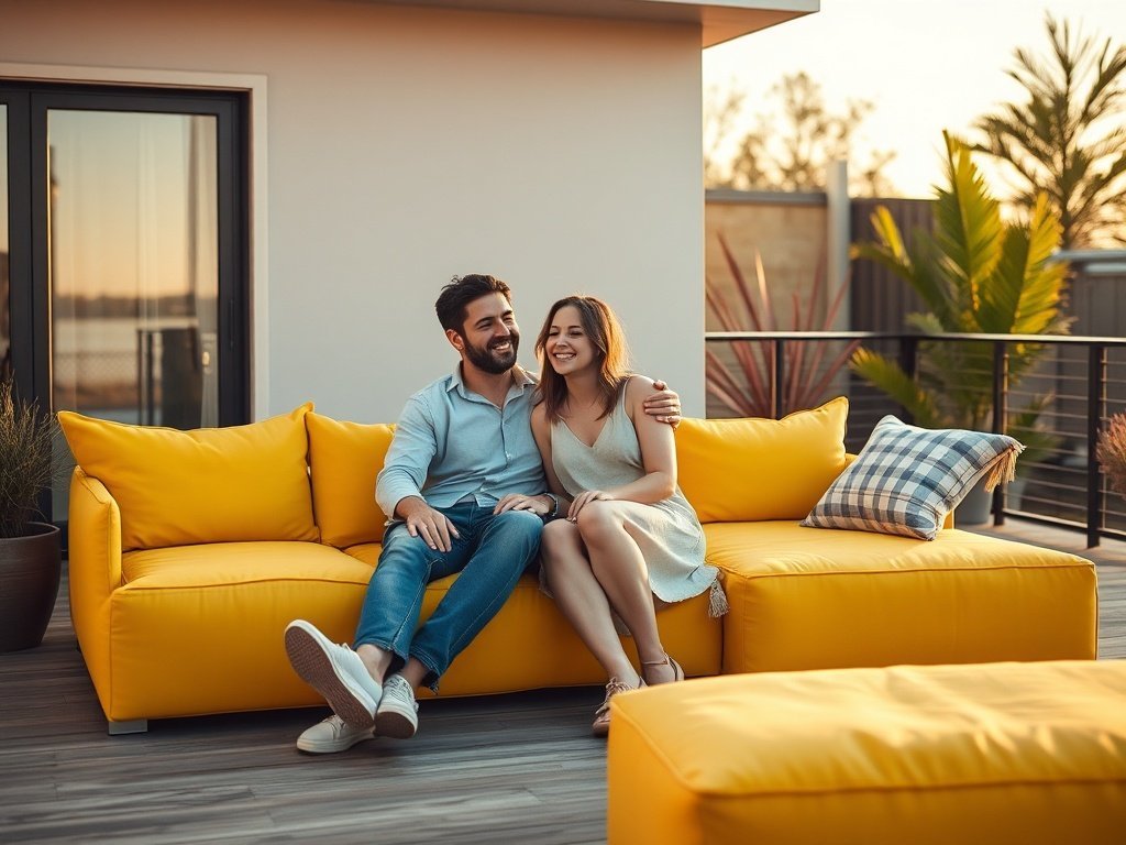 How to turn a plain deck into a warm, magazine-worthy lounge in one weekend with a modular yellow sectional