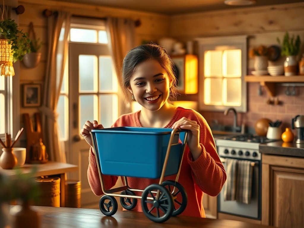 From empty corner to finished scene: how a $11.68 blue 3-layer handcart adds instant depth to tiny-house and dollhouse decor