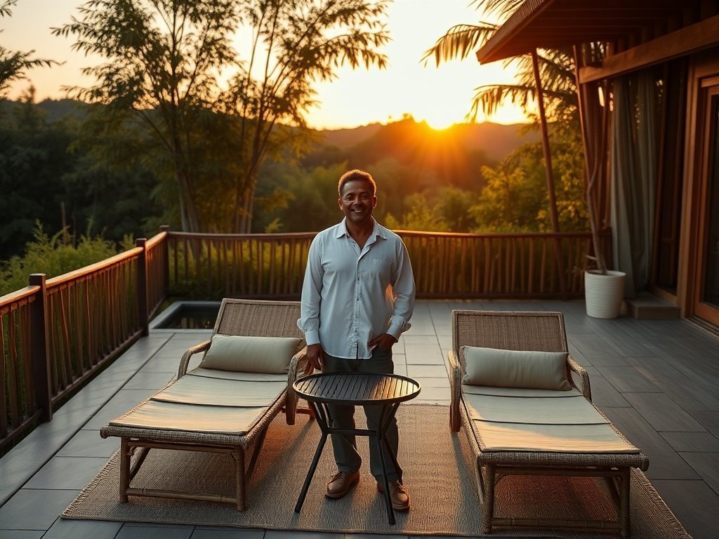 Turn a basic lodge patio into a quieter, guest-ready bamboo lounge with one 3-piece chaise set