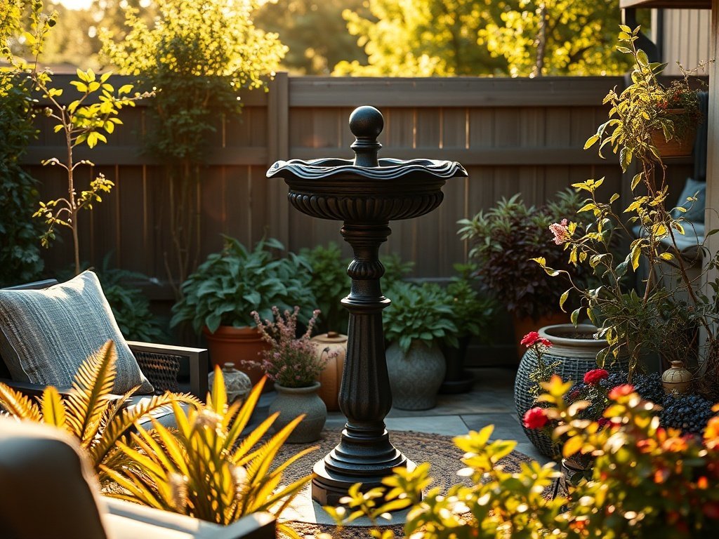 From Empty Patio Corner to a Vintage Garden Focal Point: How a 20-Inch Black Fiberclay Bird Bath Changes the Whole Outdoor Look