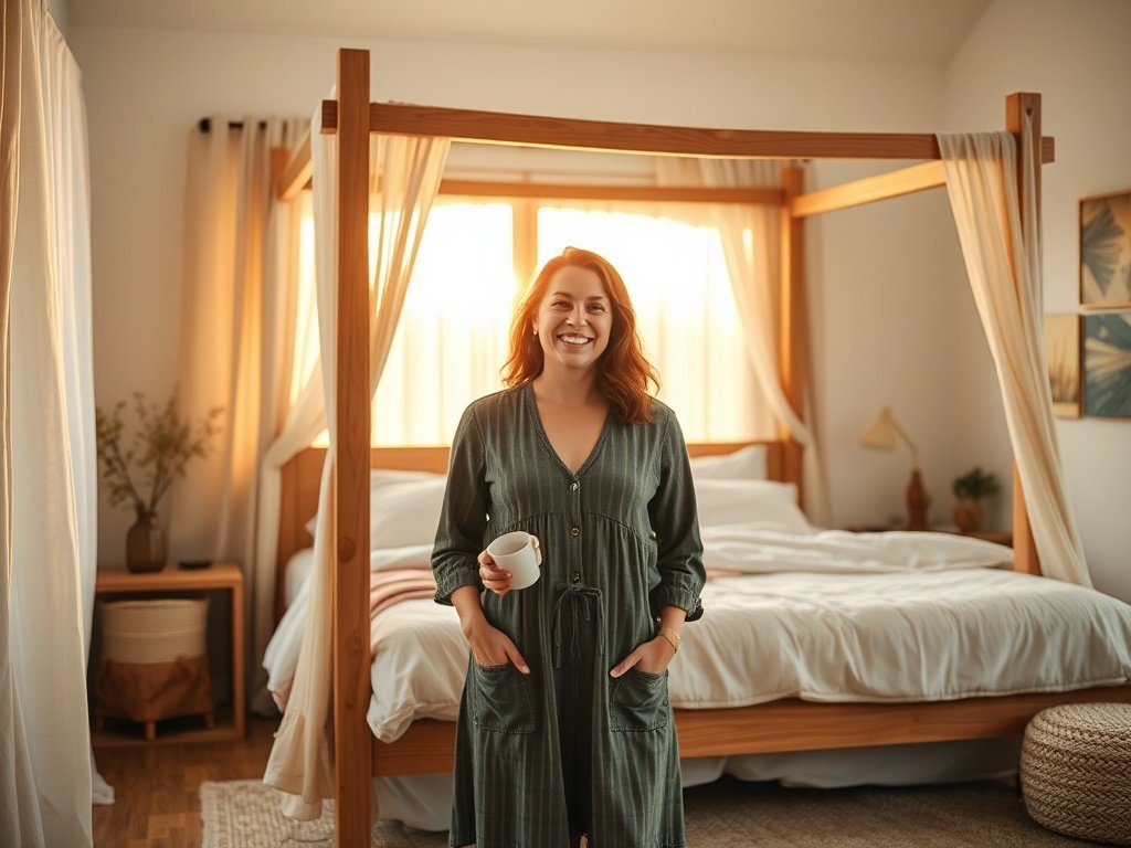 Turn a plain bedroom into a cozy boho retreat in one afternoon with a queen canopy frame that adds height, warmth, and instant style