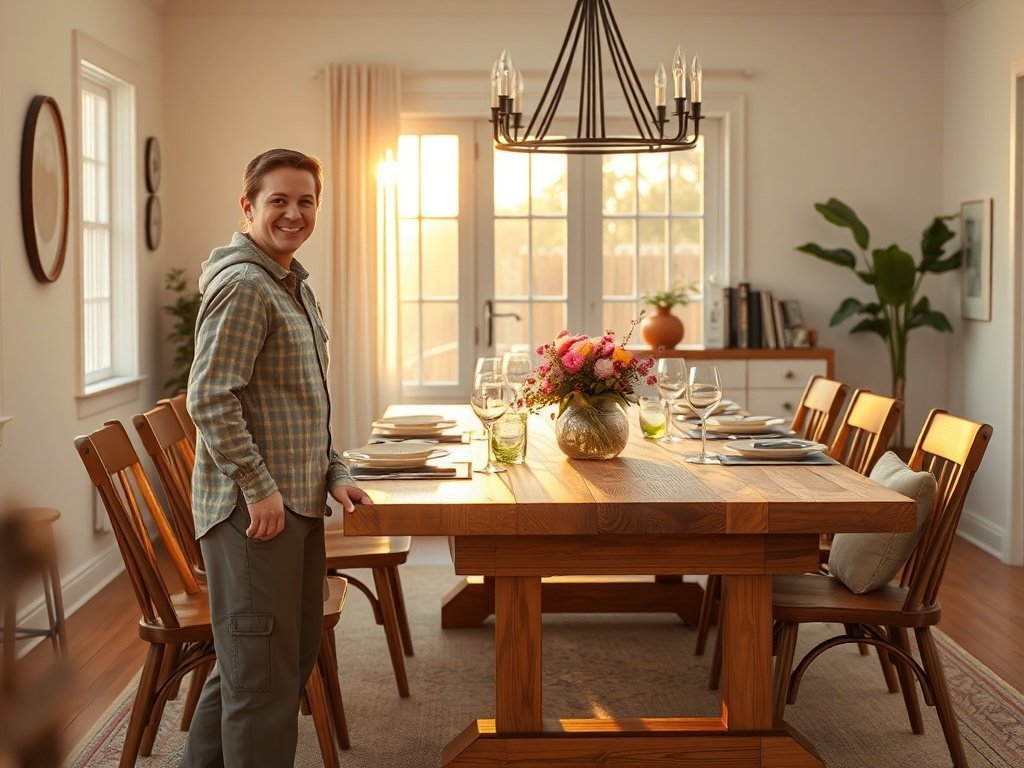 Turn a plain dining area into a reception-ready centerpiece with one 63-inch farmhouse table that seats 4-6 and changes the whole room