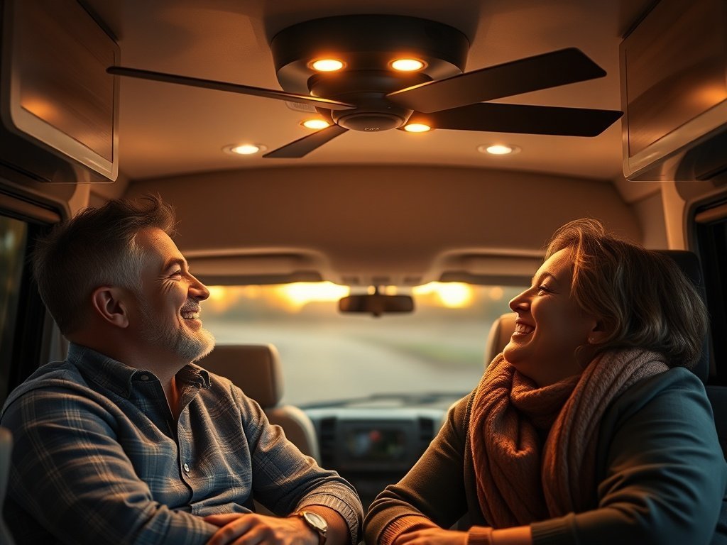 42-inch low-profile RV ceiling fan: 3-in-1 airflow, dimmable light, and remote control for small spaces