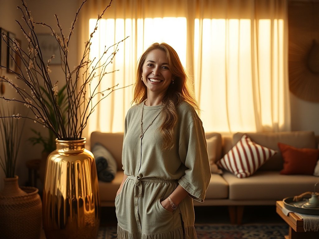 How a 24-inch gold ceramic floor vase can make a plain boho corner look styled in minutes