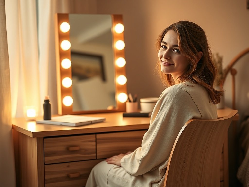 How a compact vanity desk with mirror, LED lights, 4 drawers, and charging can turn a cluttered bedroom corner into a calm beauty station