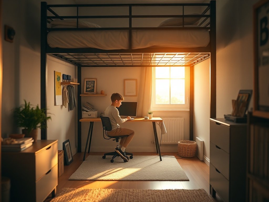 How a Twin Loft Bed Can Add a Desk, Storage, and Sleep Space to a Tiny Room