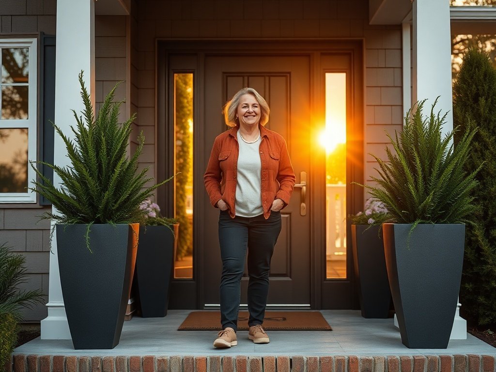 Transform a Bare Front Door in 10 Minutes With 22-Inch Tapered Planters That Make Your Entryway Look Finished