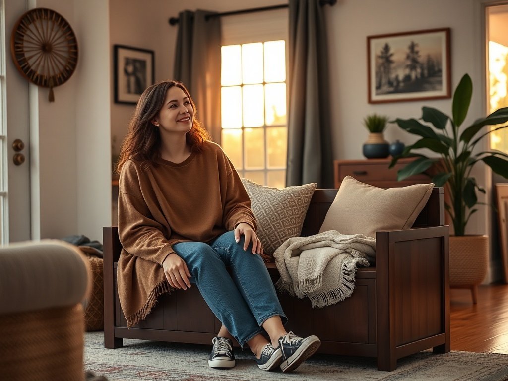 Turn one cluttered corner into hidden seating and 30 gallons of storage