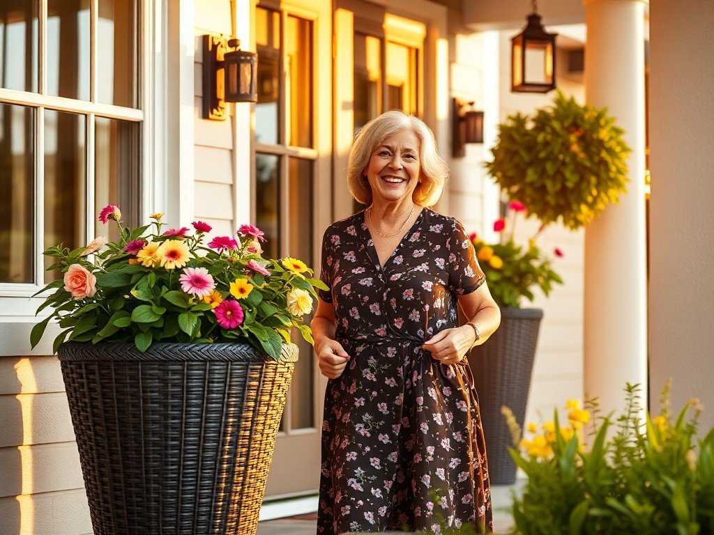 Upgrade a plain porch in one afternoon with 2 tall self-watering black rattan planters for full-sun container gardens