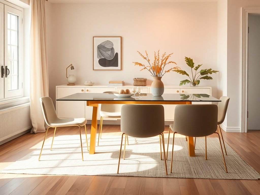 From plain to polished: how a 51.18″ gold tempered-glass dining table can make a small dining room look bigger in one upgrade