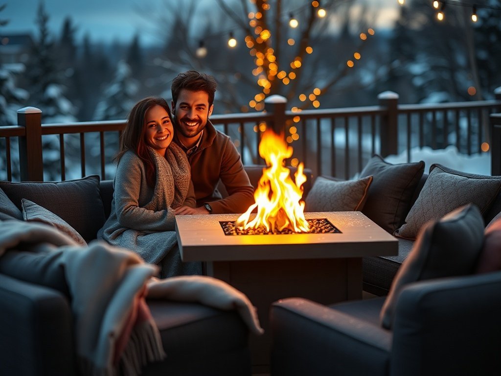 Turn a cold winter patio into a magazine-worthy alpine lounge with one 5-piece fire-pit centerpiece