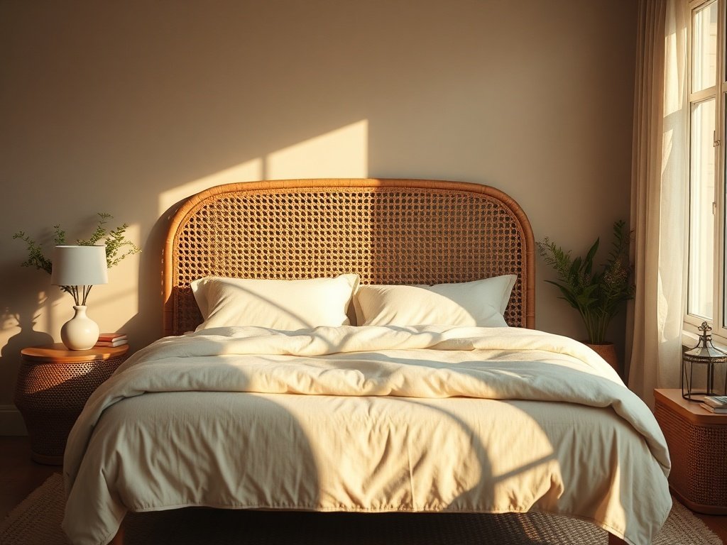 Turn a plain bedroom into a boho-coastal retreat in one upgrade: the king bed frame with vintage pattern, no box spring needed