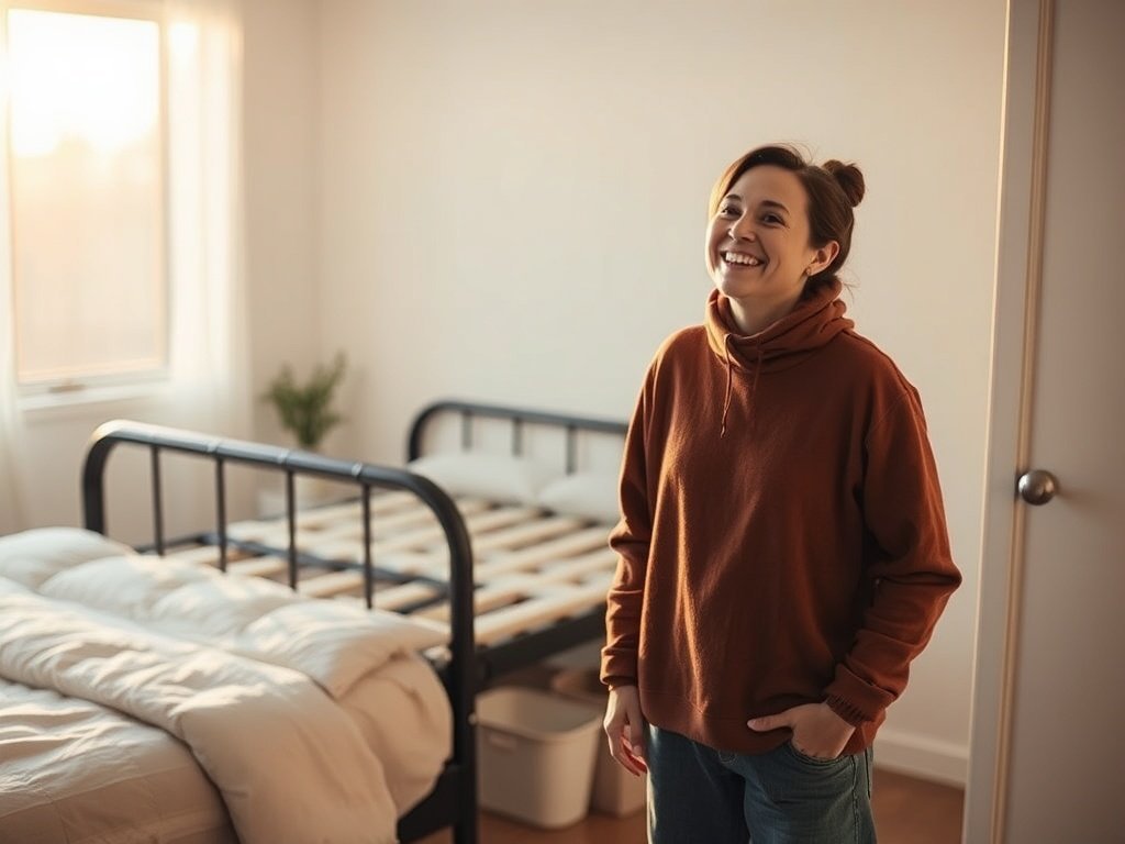 How a $53.99 14-inch metal bed frame can make a tiny bedroom feel cleaner, calmer, and easier to store in