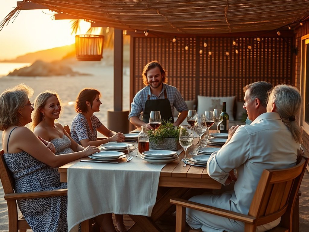 Turn your beach dinner into a polished 8-person summer gathering with one outdoor set that makes hosting feel effortless