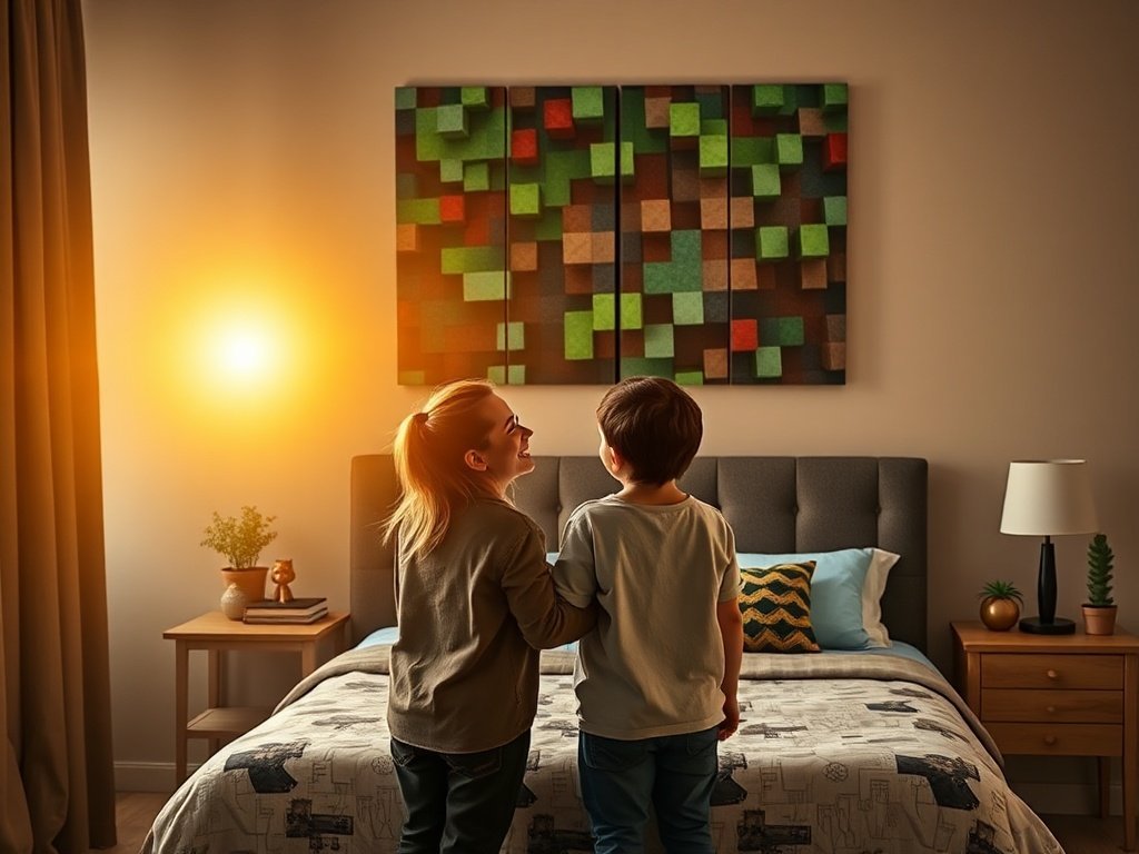 Turn a plain gaming wall into a Minecraft-style focal point in 10 minutes with a 4-piece pixel art set