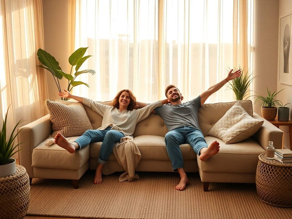 How a beige U-shaped sectional can turn a cramped apartment living room into a real lounge in one move