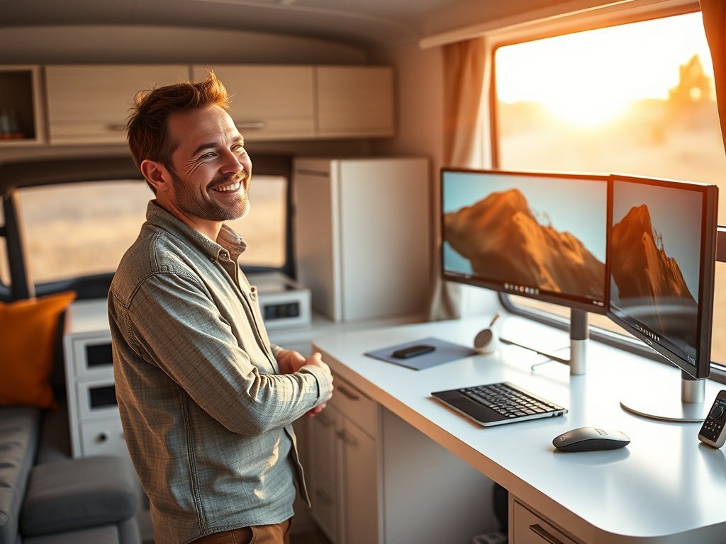 How a U-Shaped RV Office Desk Can Turn a 63″ Tiny Work Zone Into a Full Command Center