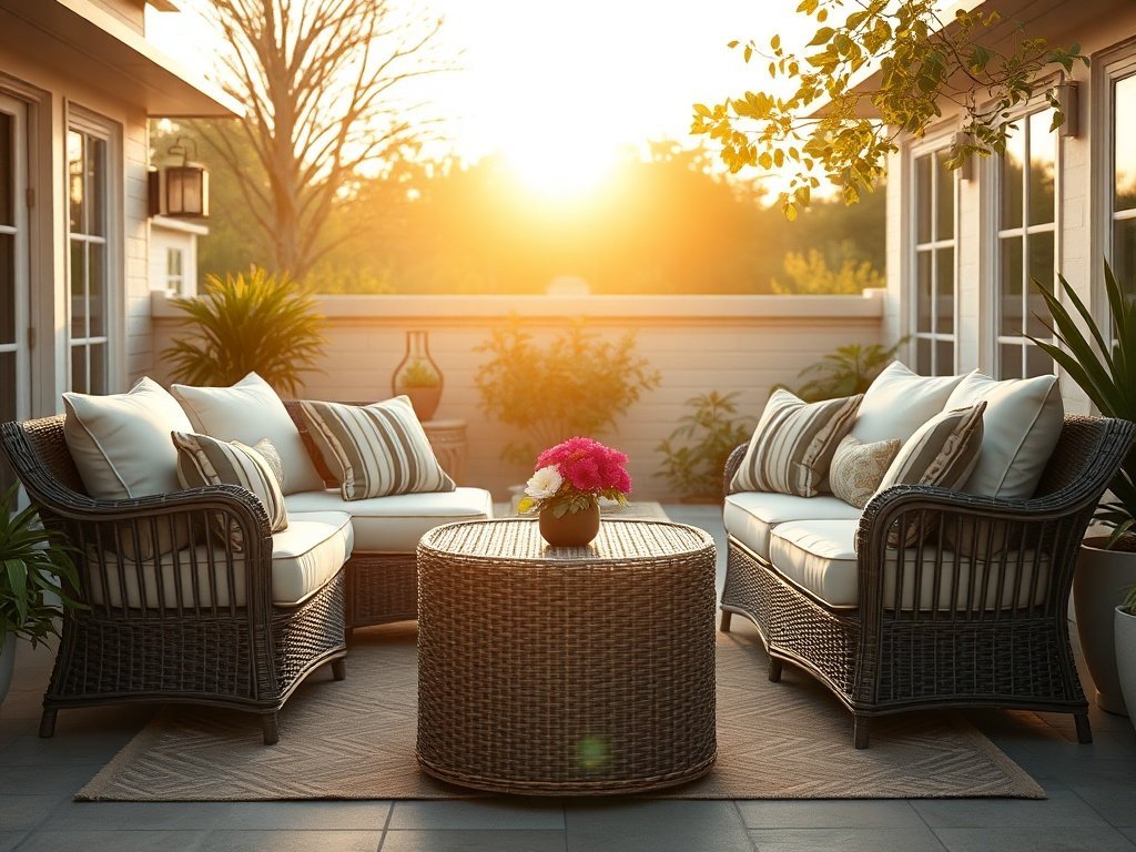 Refresh a tired patio in 1 afternoon with a 9-piece cushion set for 4-seat rattan sectionals