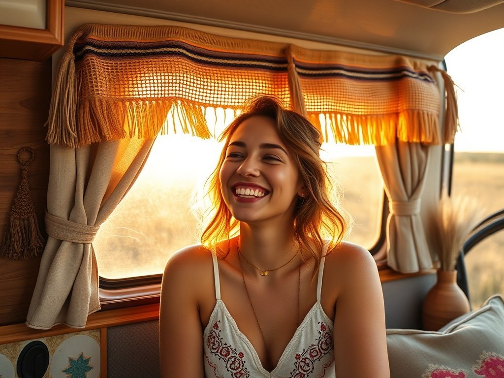 Turn a plain camper window into a retro-boho focal point with one $19.99 upgrade