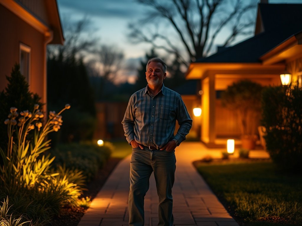 Turn a dark front yard into a polished nighttime entrance with one all-in-one landscape lighting kit