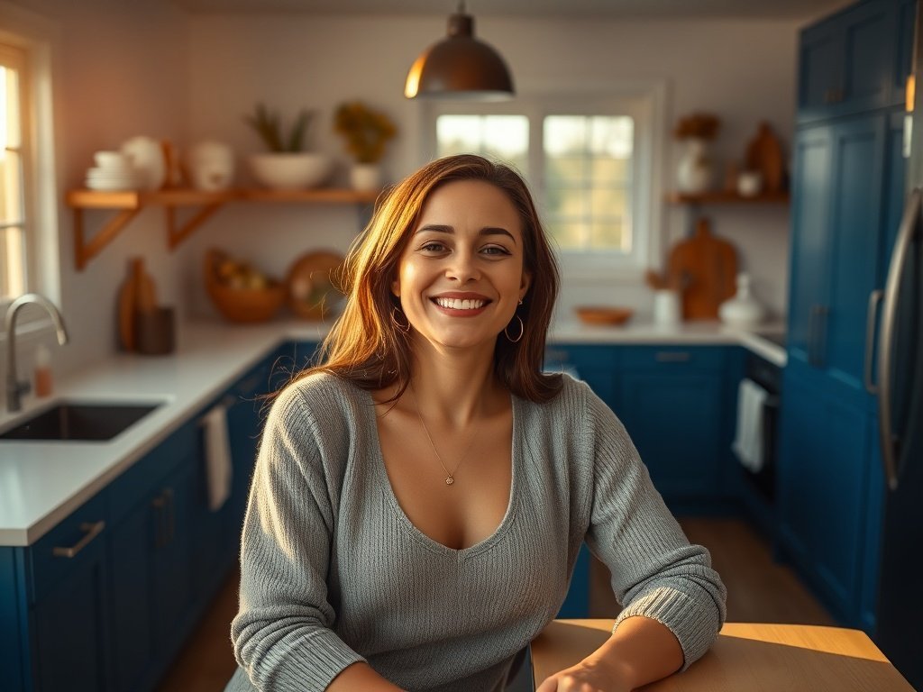 How a 60-inch blue kitchen island can add storage, prep space, and a built-in outlet without a remodel