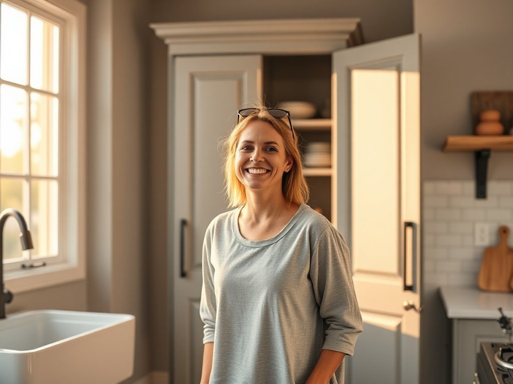 How a 67″ farmhouse corner pantry cabinet turns one awkward kitchen corner into 6 tiers of hidden storage