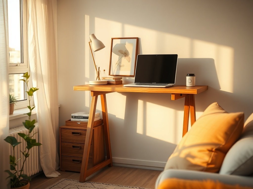How a 32″ walnut standing desk can turn a cramped nook into a calmer, more productive work zone