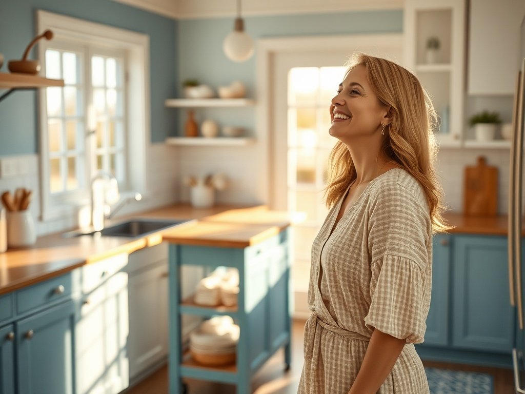 How a Blue Kitchen Island Cart Adds 2-in-1 Prep Space and Coastal Style Without a Remodel