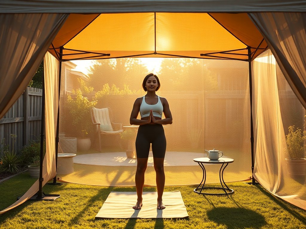 Turn a 13′ x 13′ Backyard Into a Shaded, Bug-Resistant Yoga Space in Minutes