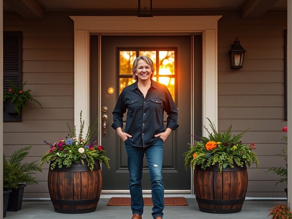 Turn a Plain Porch Into a Finished, Magazine-Worthy Entry in One Afternoon With 16-Inch Barrel-Style Planters