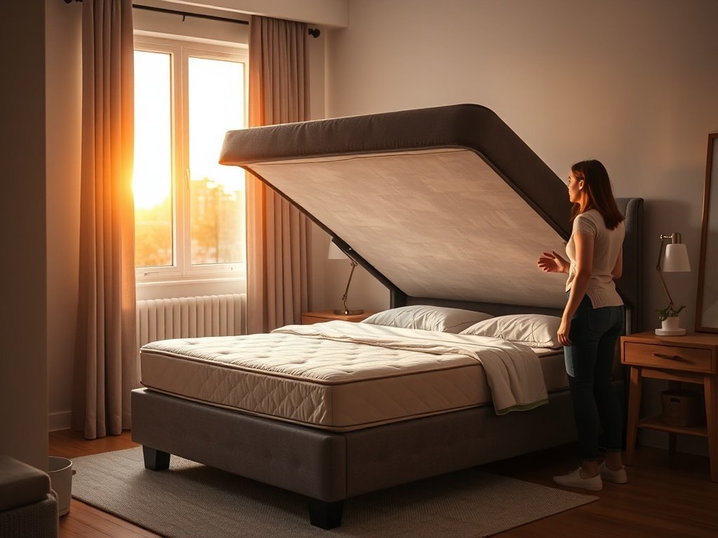 Turn a cramped bedroom into 1 hidden storage zone with a lift-up bed frame