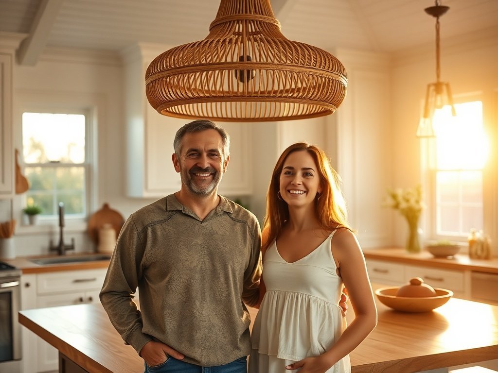 How a 6-Light, 34-Inch Boho Rattan Chandelier Can Make a Plain Kitchen Island Look Finished in One Afternoon