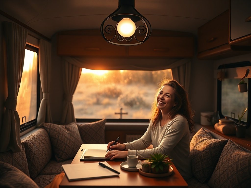 How a single 11″ black-scroll pendant can make your RV dinette feel like a styled studio retreat
