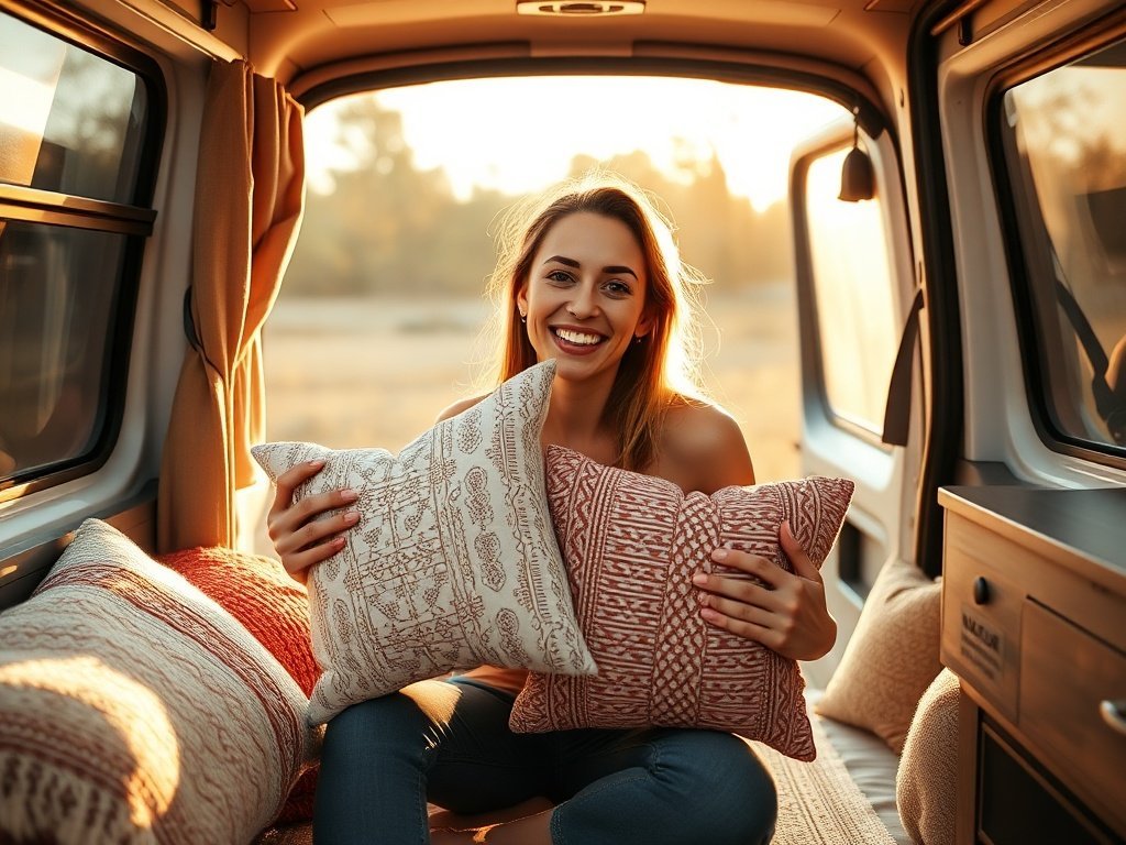 Turn a Plain RV Corner Into a Boho-Ready Camper Nook in Minutes — 1 Rug + 2 Pillow Covers