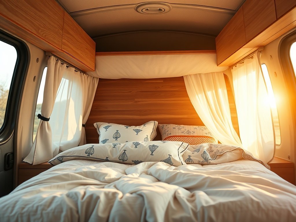 How to turn a camper van bedroom into a coastal retreat with one 7-piece bedding set