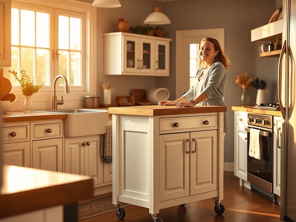 Turn a cramped French country kitchen into a more organized prep space in 10 minutes with one rolling island cart