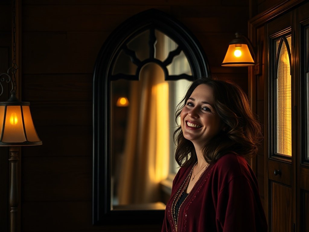 How a $29.95 arch mirror can make a Gothic Revival tiny house feel taller, darker, and more finished overnight